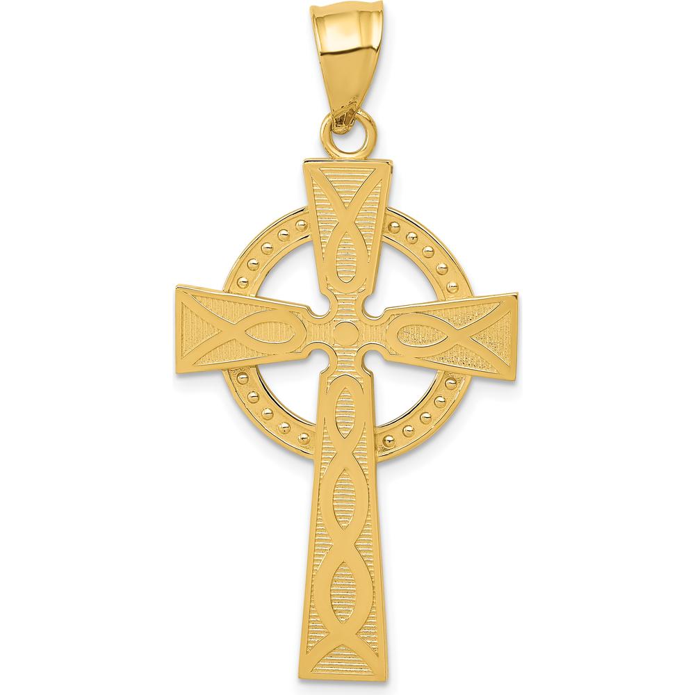 14K Yellow Gold Celtic Cross Pendant - Textured Design by Oro Pregiato