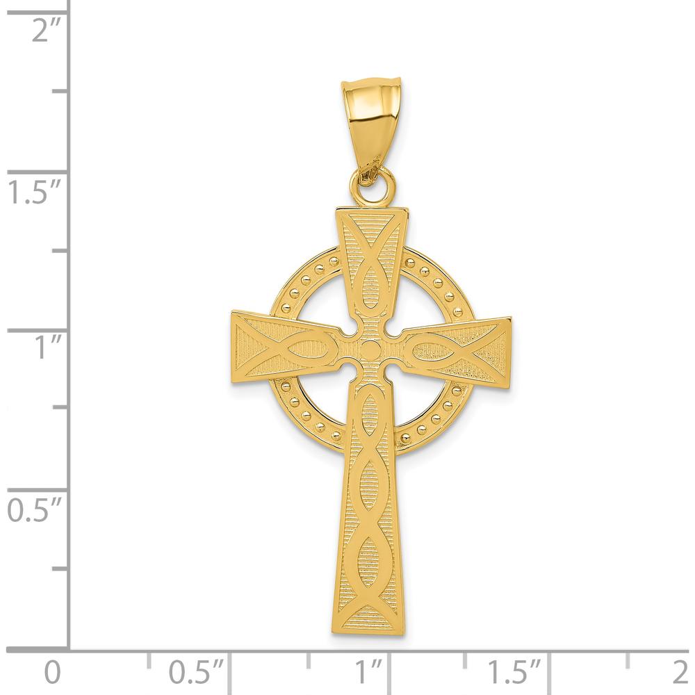 14K Yellow Gold Celtic Cross Pendant - Textured Design by Oro Pregiato