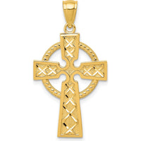 14K Yellow Gold Celtic Cross Pendant with Diamond-Cut Texture - 32mm Length by Oro Pregiato