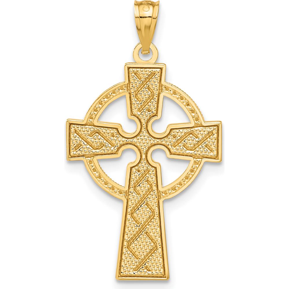 14K Yellow Gold Celtic Cross Pendant with Diamond-Cut Texture - 32mm Length by Oro Pregiato