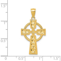 14K Yellow Gold Celtic Cross Pendant with Diamond-Cut Texture - 32mm Length by Oro Pregiato