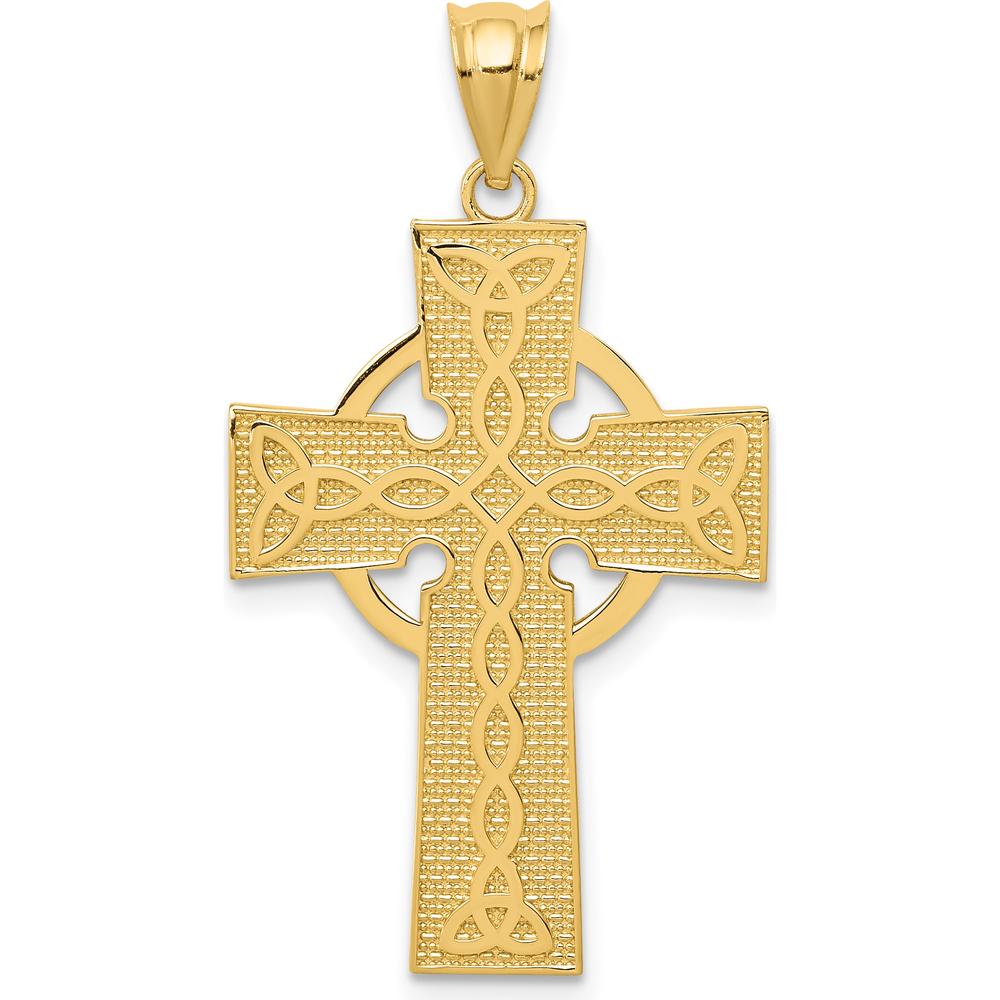 14K Yellow Gold Celtic Cross Pendant with Polished Finish - 34mm Length by Oro Pregiato