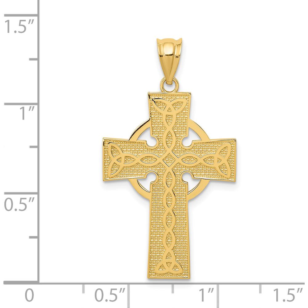 14K Yellow Gold Celtic Cross Pendant with Polished Finish - 34mm Length by Oro Pregiato