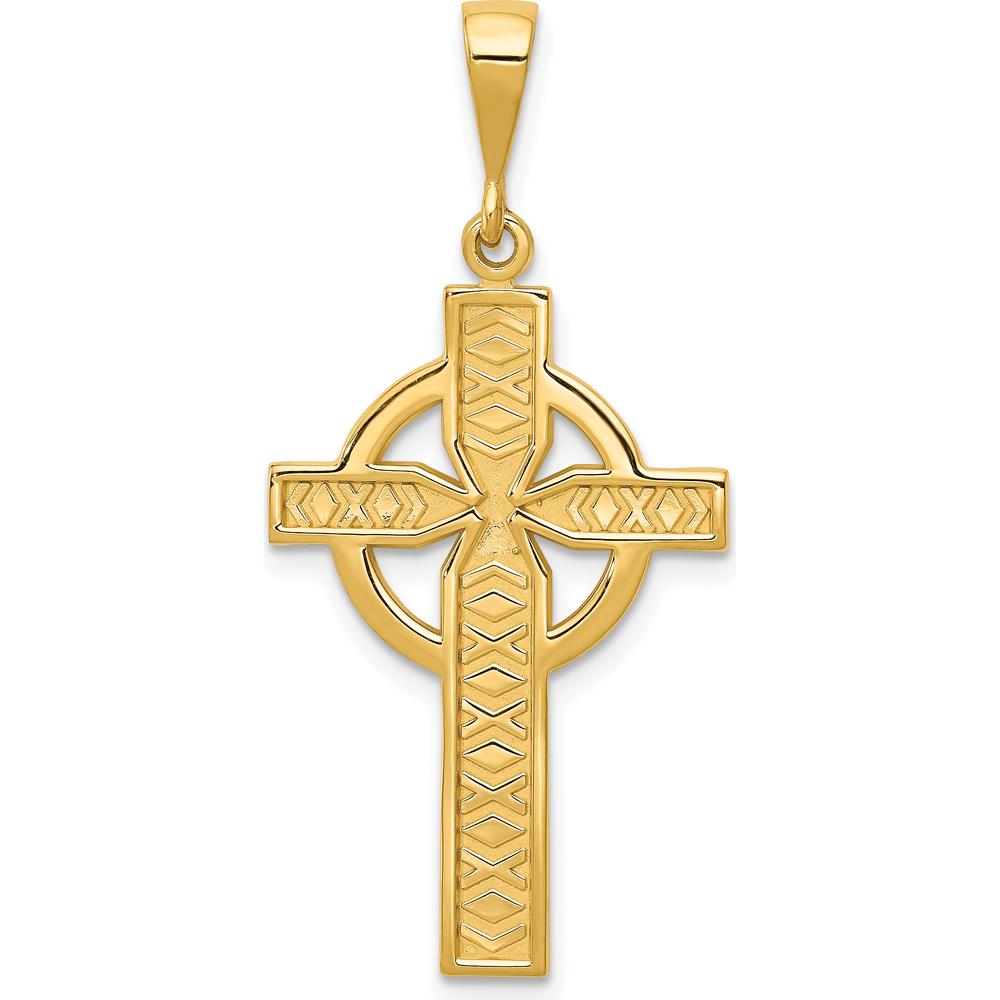 14K Yellow Gold Celtic Cross Pendant with Satin Finish and Polished Detailing by Oro Pregiato