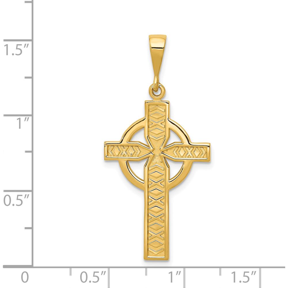 14K Yellow Gold Celtic Cross Pendant with Satin Finish and Polished Detailing by Oro Pregiato