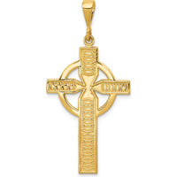 14K Yellow Gold Celtic Cross Pendant with Textured Design - 44mm Length by Oro Pregiato