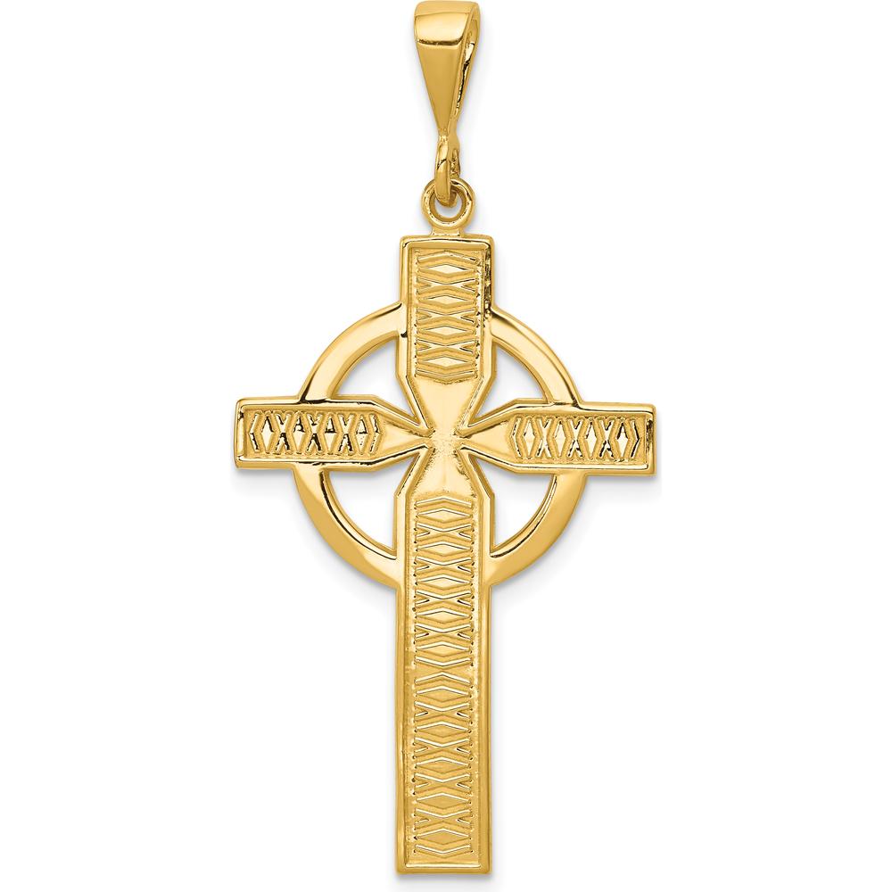 14K Yellow Gold Celtic Cross Pendant with Textured Design - 44mm Length by Oro Pregiato