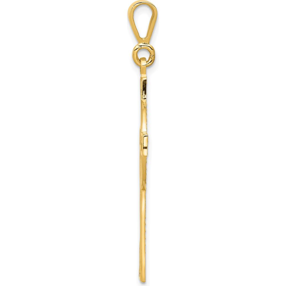 14K Yellow Gold Celtic Cross Pendant with Textured Design - 44mm Length by Oro Pregiato