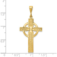 14K Yellow Gold Celtic Cross Pendant with Textured Design - 44mm Length by Oro Pregiato