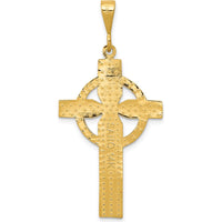 14K Yellow Gold Celtic Cross Pendant with Textured Design - 44mm Length by Oro Pregiato