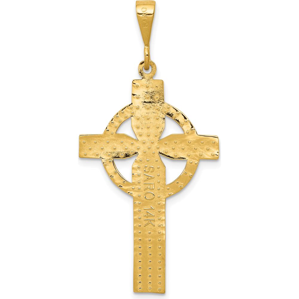 14K Yellow Gold Celtic Cross Pendant with Textured Design - 44mm Length by Oro Pregiato