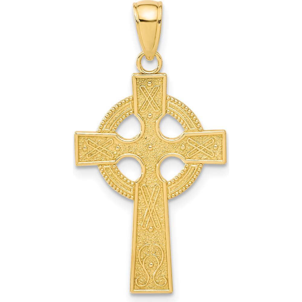 14K Yellow Gold Celtic Cross Pendant with Textured Design - Symbol of Faith and Heritage by Oro Pregiato