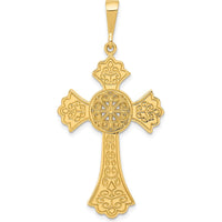 14K Yellow Gold Celtic Cross Pendant with Textured Detailing - 48mm Length by Oro Pregiato