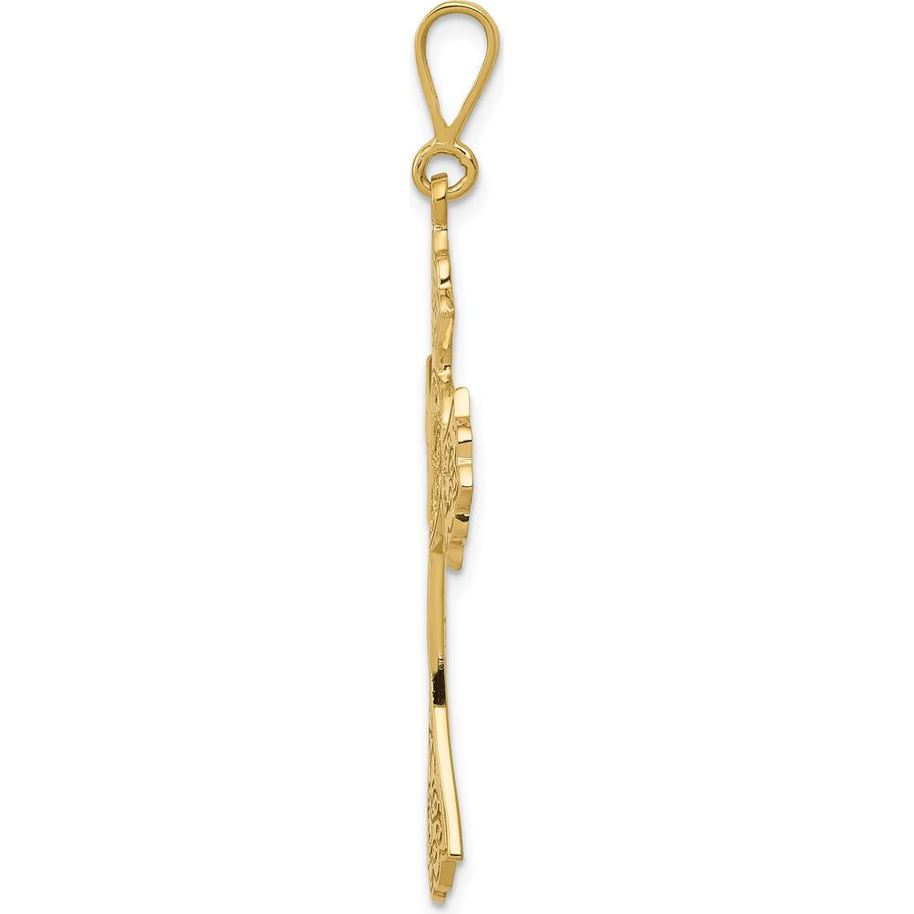 14K Yellow Gold Celtic Cross Pendant with Textured Detailing - 48mm Length by Oro Pregiato