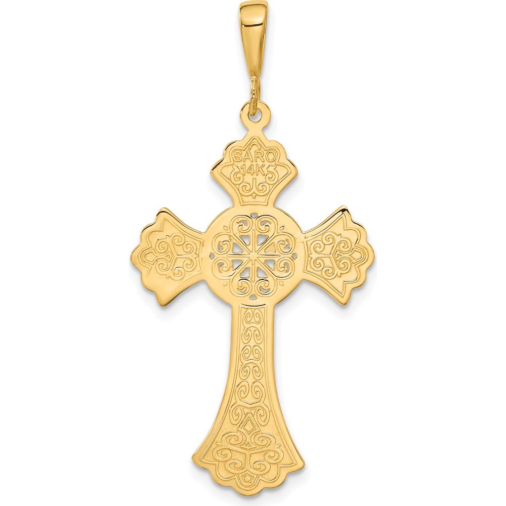 14K Yellow Gold Celtic Cross Pendant with Textured Detailing - 48mm Length by Oro Pregiato