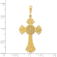 14K Yellow Gold Celtic Cross Pendant with Textured Detailing - 48mm Length by Oro Pregiato