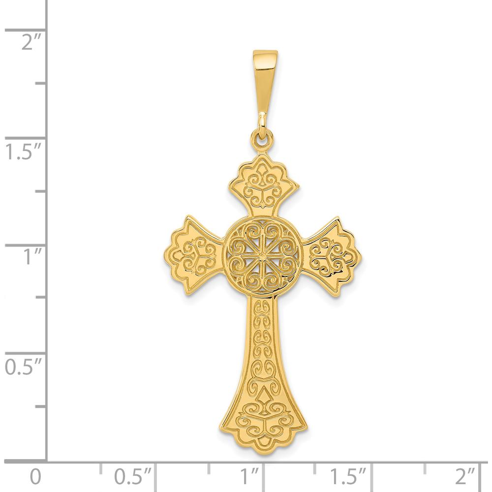 14K Yellow Gold Celtic Cross Pendant with Textured Detailing - 48mm Length by Oro Pregiato