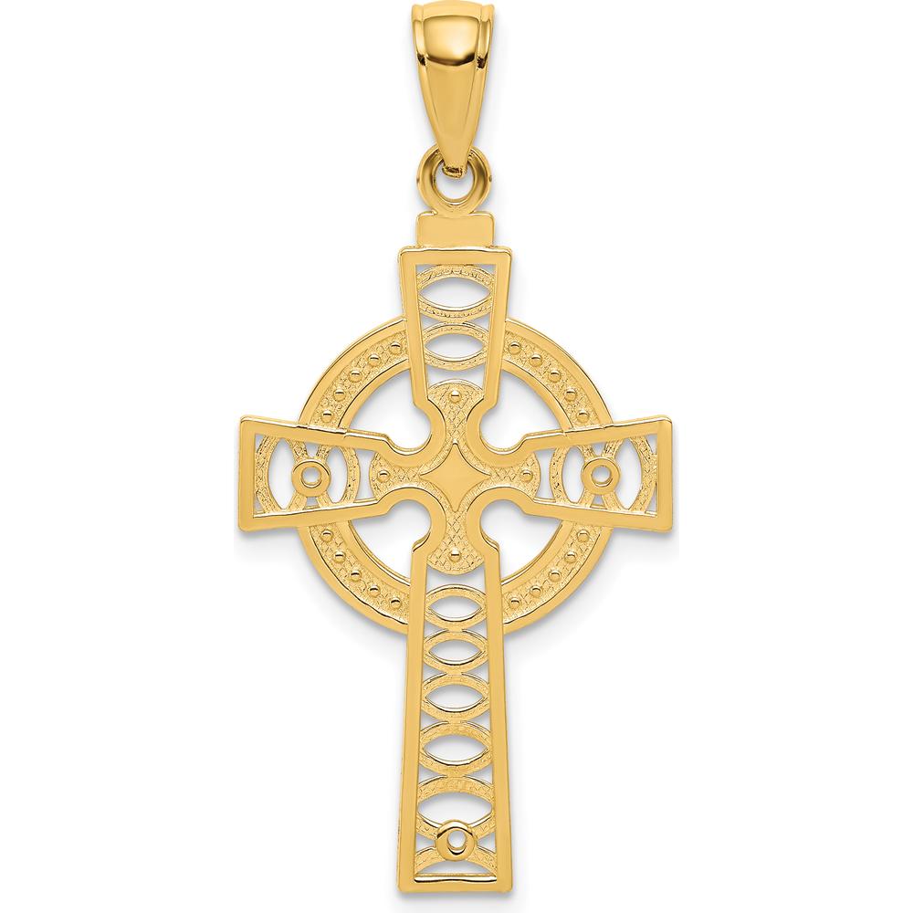 14K Yellow Gold Celtic Cross with Eternity Circle Pendant - Solid and Elegant Design by Oro Pregiato