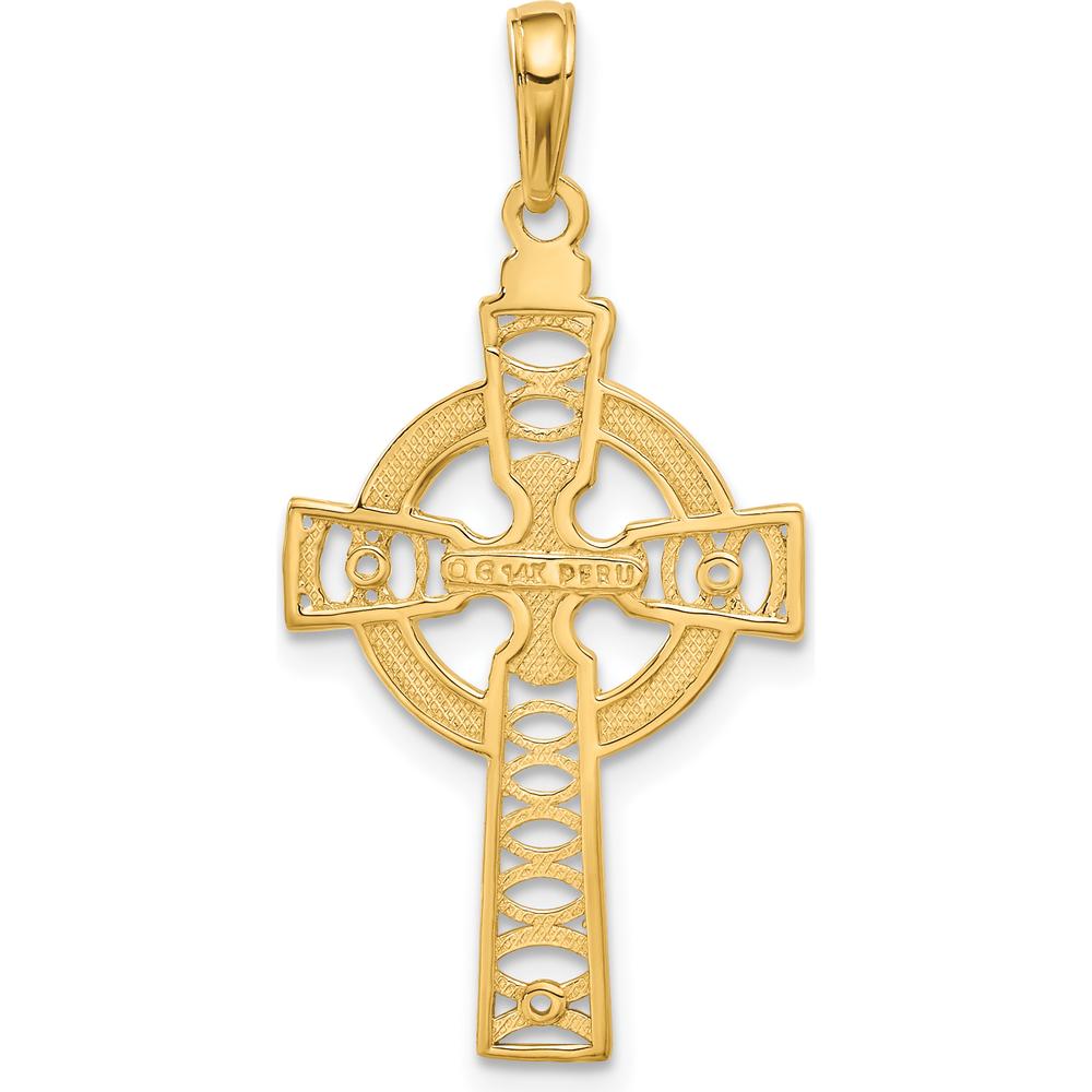14K Yellow Gold Celtic Cross with Eternity Circle Pendant - Solid and Elegant Design by Oro Pregiato