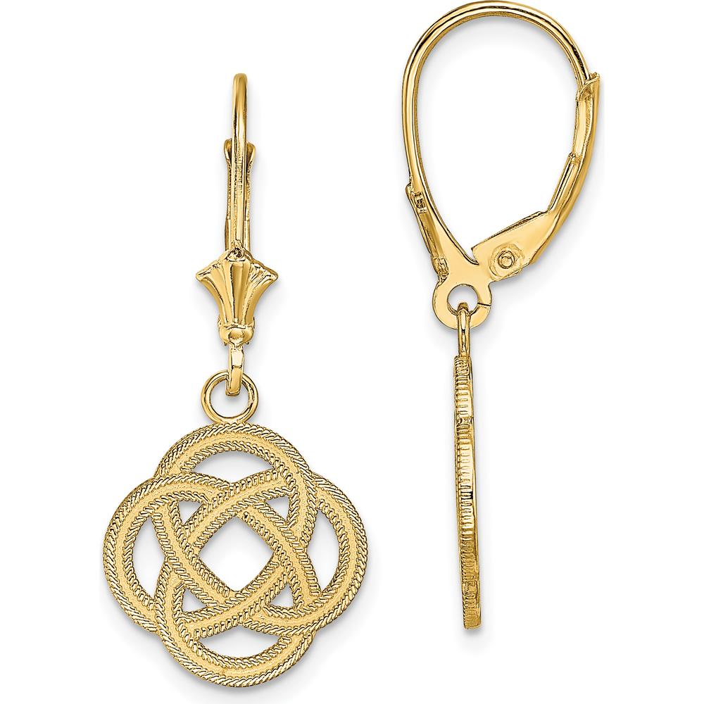 14K Yellow Gold Celtic Eternity Knot Circle Leverback Earrings by 0