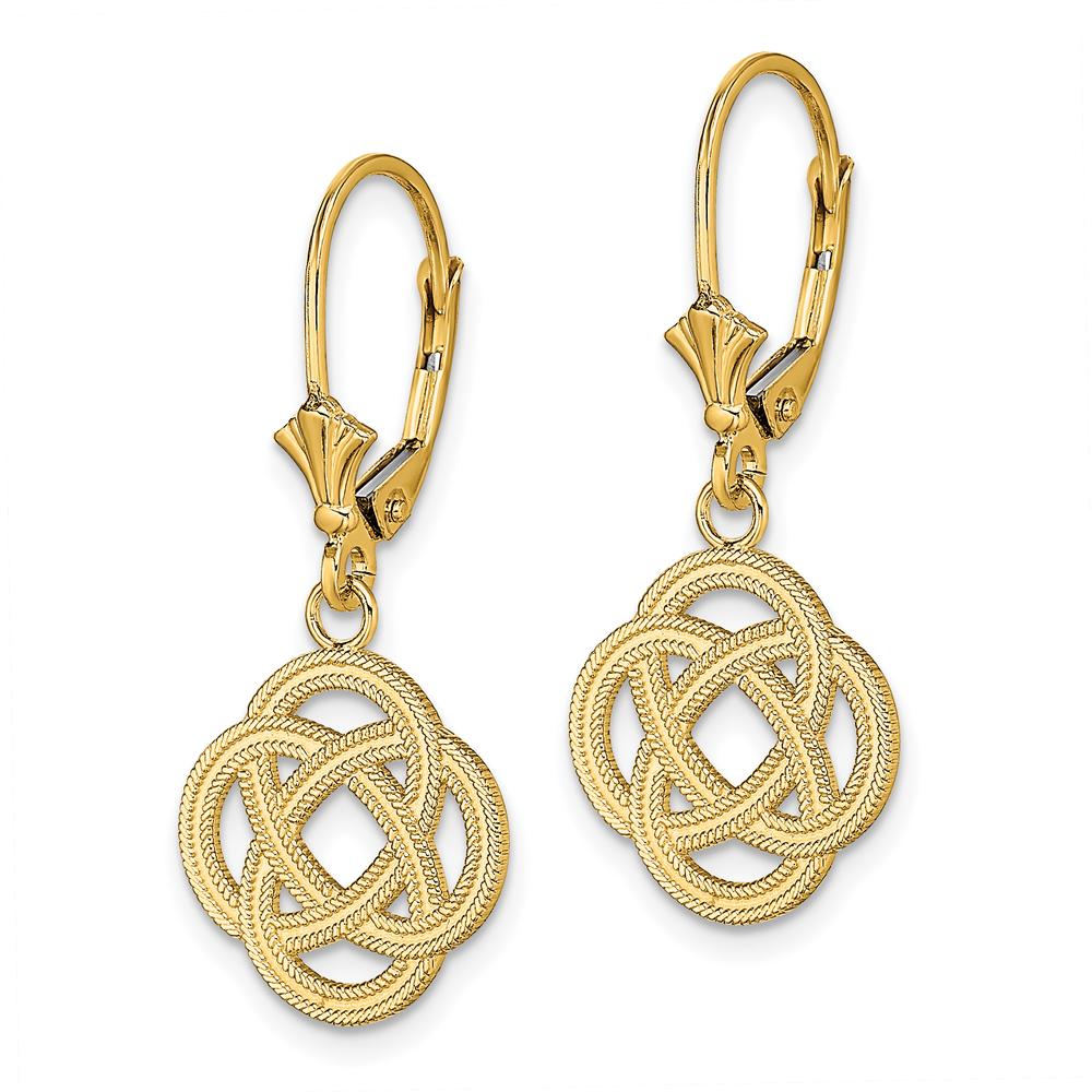 14K Yellow Gold Celtic Eternity Knot Circle Leverback Earrings by 0