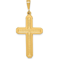14K Yellow Gold Celtic Knot Cross Pendant with Textured Finish - 45mm Length by Oro Pregiato