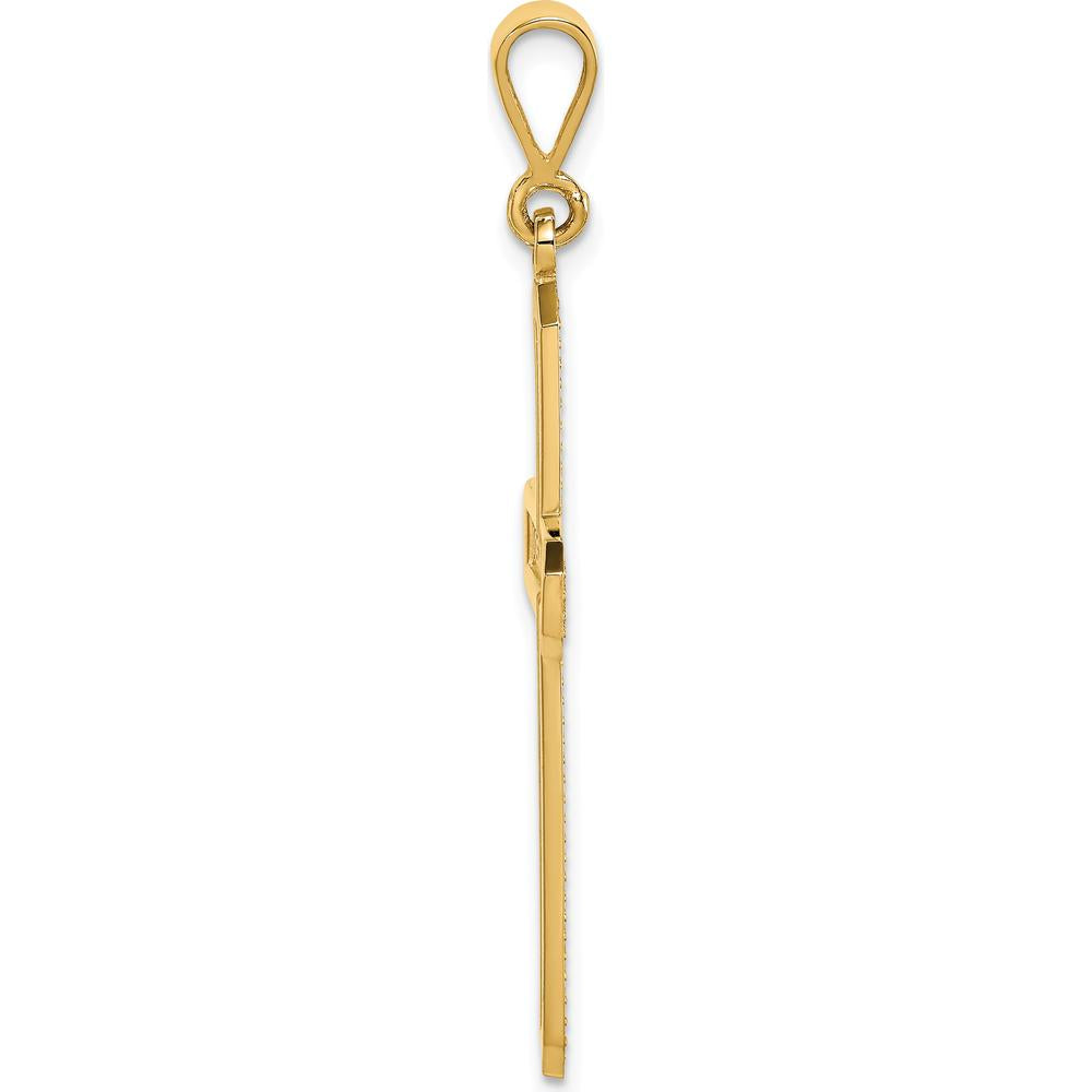 14K Yellow Gold Celtic Knot Cross Pendant with Textured Finish - 45mm Length by Oro Pregiato