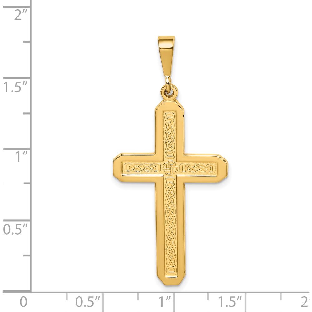 14K Yellow Gold Celtic Knot Cross Pendant with Textured Finish - 45mm Length by Oro Pregiato