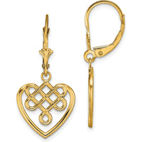 14K Yellow Gold Celtic Knot Heart Leverback Drop Earrings by 0