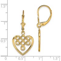 14K Yellow Gold Celtic Knot Heart Leverback Drop Earrings by 0