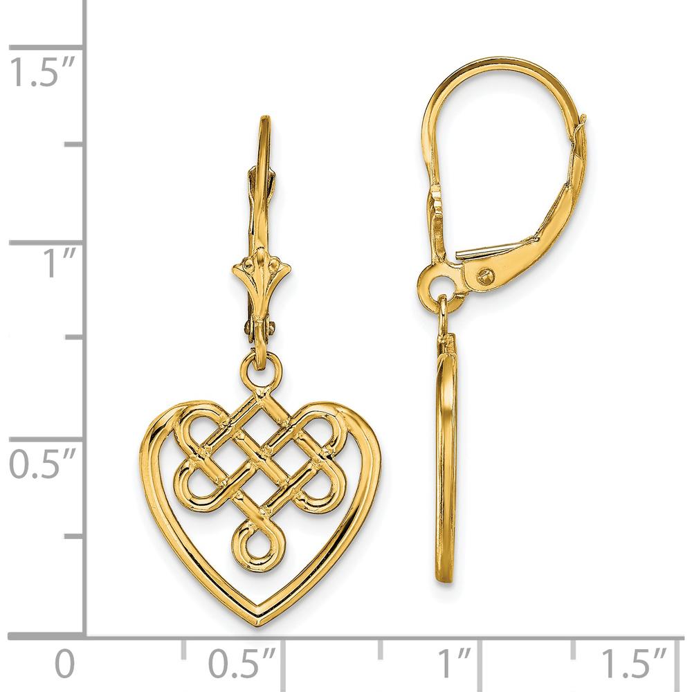 14K Yellow Gold Celtic Knot Heart Leverback Drop Earrings by 0