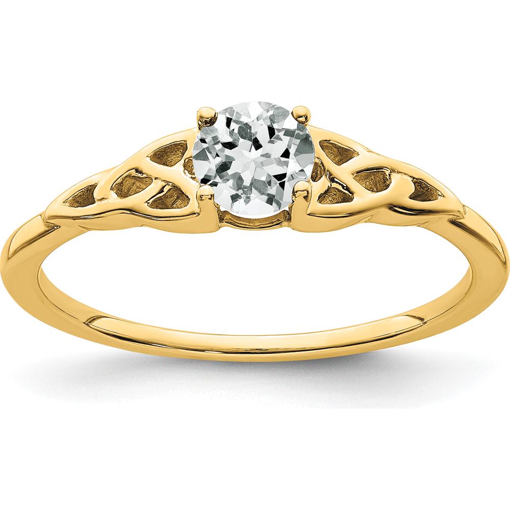 14K Yellow Gold Celtic Knot Ring with Round White Topaz - 4.5mm Stone by 0