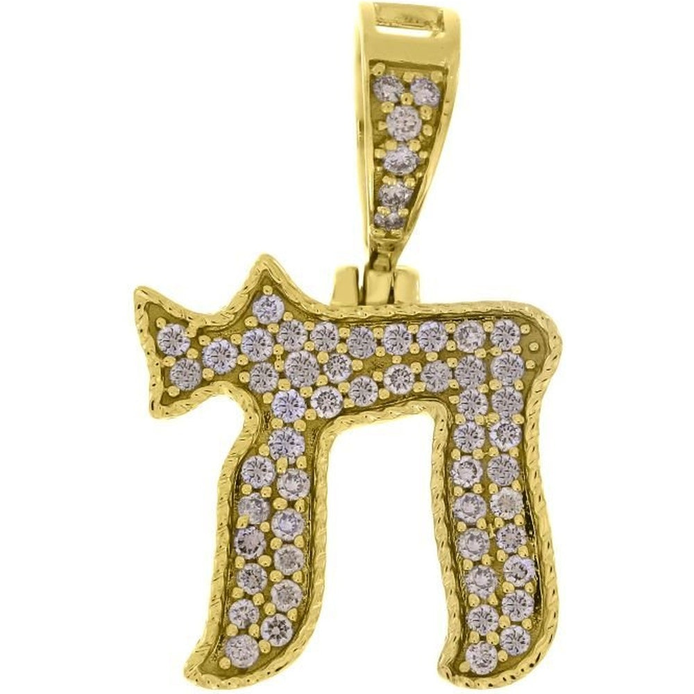 14K Yellow Gold Chai Pendant with Prong-Set Round Diamonds - 0.24 Carat Total Diamond Weight by Auriventus