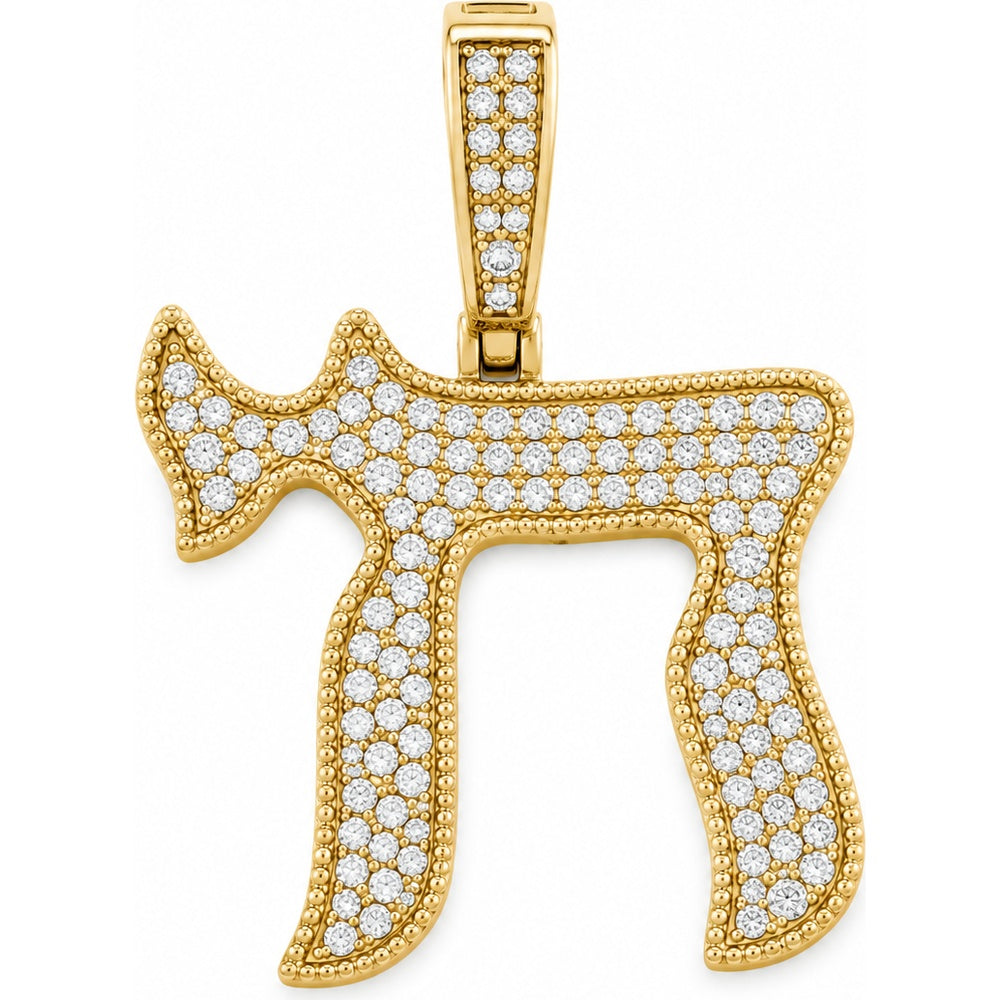 14K Yellow Gold Chai Pendant with Prong Set Round Diamonds - 0.82 Carat Total Diamond Weight by Auriventus