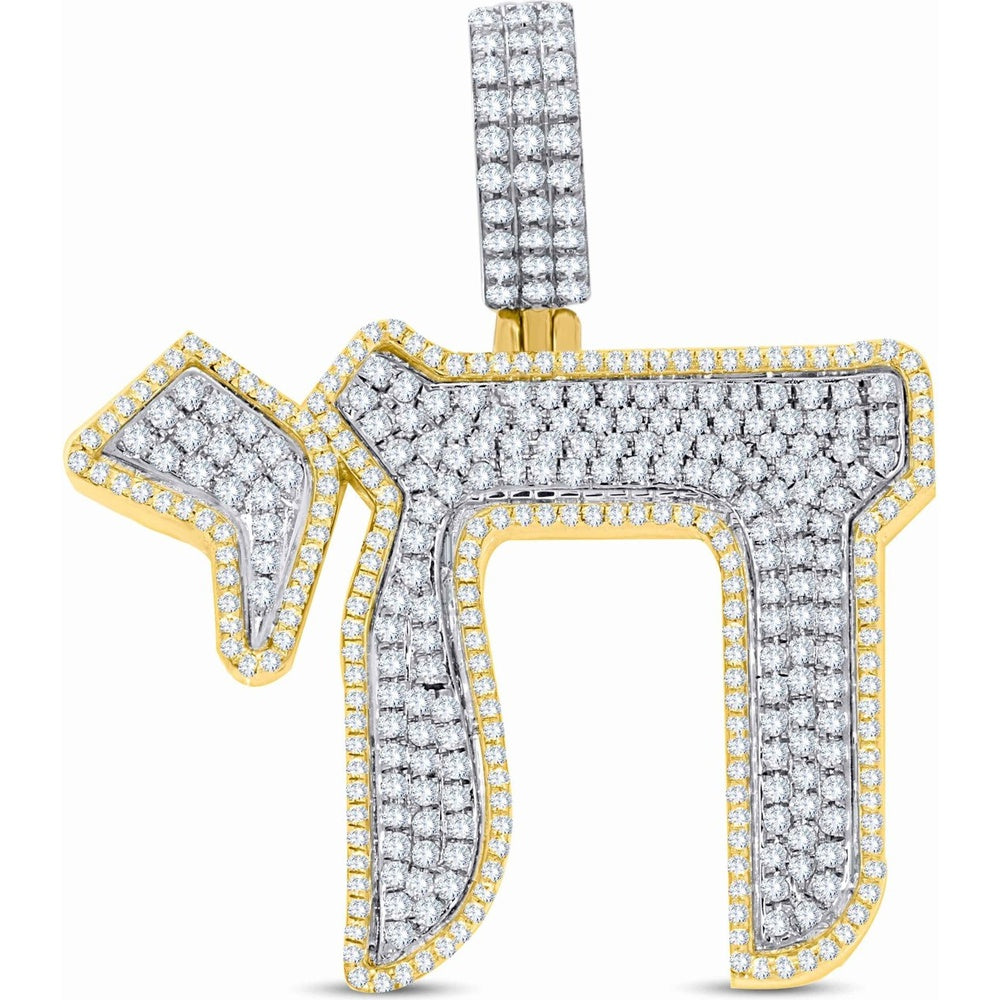 14K Yellow Gold Chai Pendant with Round Brilliant Diamonds - 1.17 Carat Total Diamond Weight by Auriventus