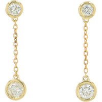 14K Yellow Gold Chain Drop Earrings with Bezel Set Round Diamonds - 0.27 Carat Total Diamond Weight