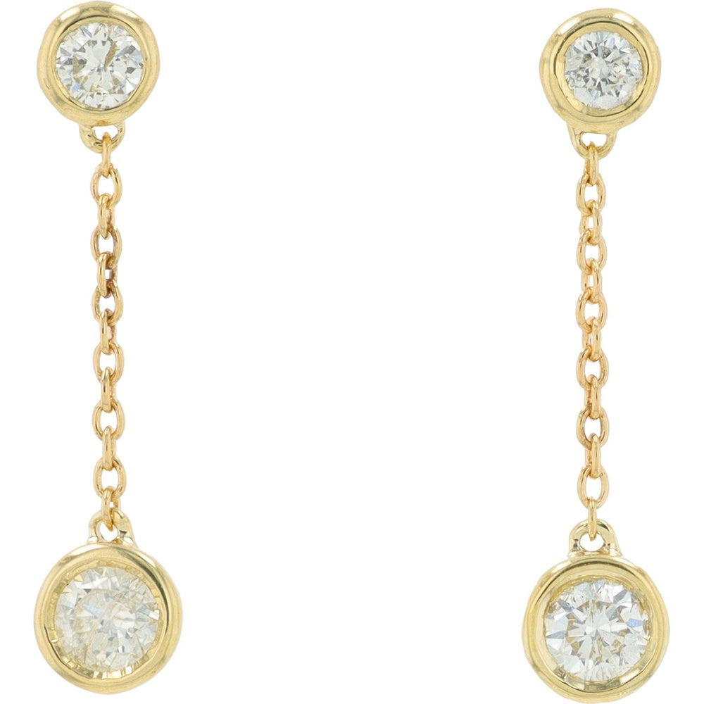 14K Yellow Gold Chain Drop Earrings with Bezel Set Round Diamonds - 0.27 Carat Total Diamond Weight