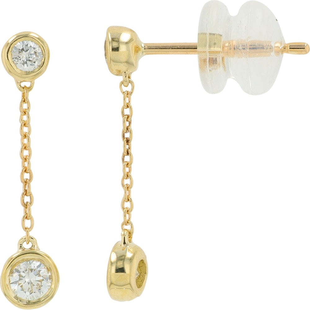 14K Yellow Gold Chain Drop Earrings with Bezel Set Round Diamonds - 0.27 Carat Total Diamond Weight