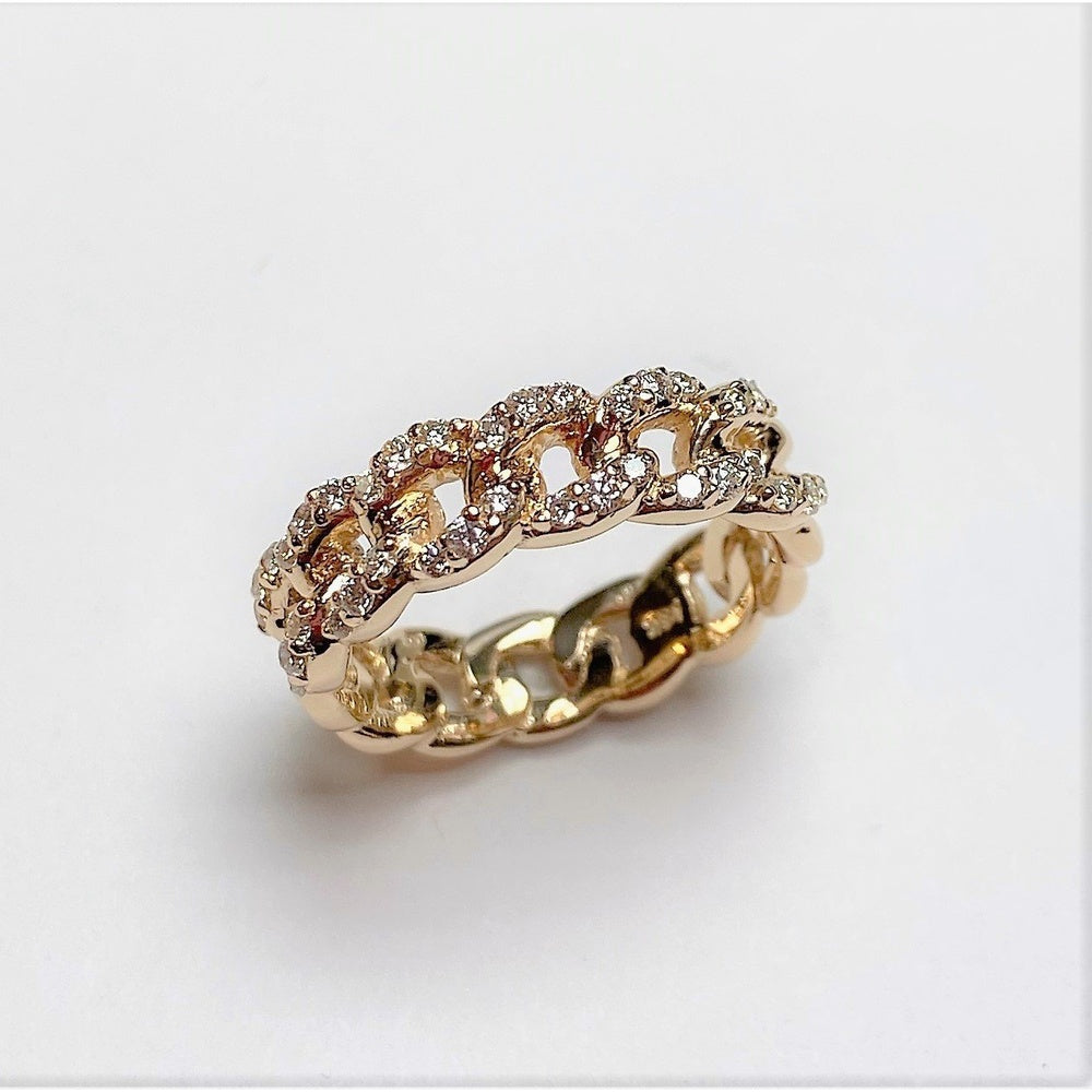 14K Yellow Gold Chain Link Anniversary Band with Pave Set Round Diamonds - 0.41 Carat Total Diamond Weight by Auriventus