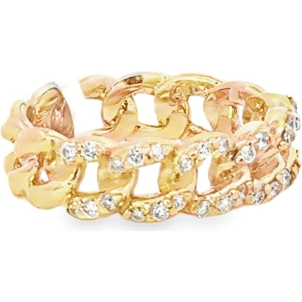 14K Yellow Gold Chain Link Anniversary Band with Pave Set Round Diamonds - 0.41 Carat Total Diamond Weight by Auriventus