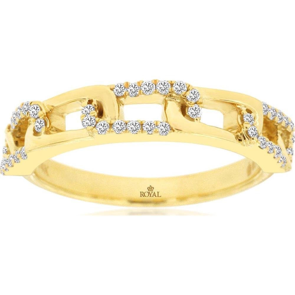 14K Yellow Gold Chain Link Diamond Wedding Band with Round Brilliant Cut Diamonds - 0.22 Carat Total Weight - Royal Jewelry