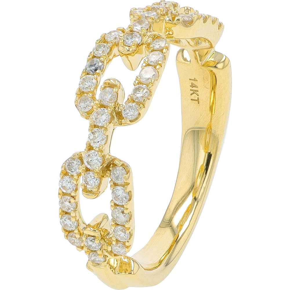 14K Yellow Gold Chain Link Ring with Pave Set Round Diamonds - 0.50 Carat Total Diamond Weight