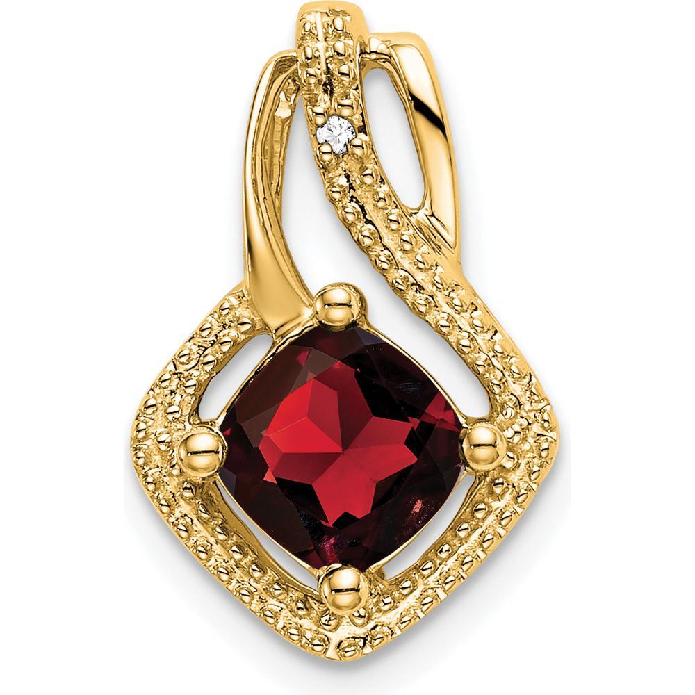 14K Yellow Gold Chain Slide Pendant with 6mm Cushion Cut Garnet and Round Diamond - 0.73 Carat Garnet Weight, 0.005 Carat Diamond Weight by Lumare Gioia