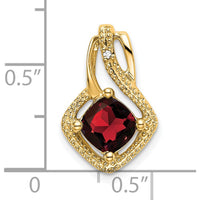14K Yellow Gold Chain Slide Pendant with 6mm Cushion Cut Garnet and Round Diamond - 0.73 Carat Garnet Weight, 0.005 Carat Diamond Weight by Lumare Gioia