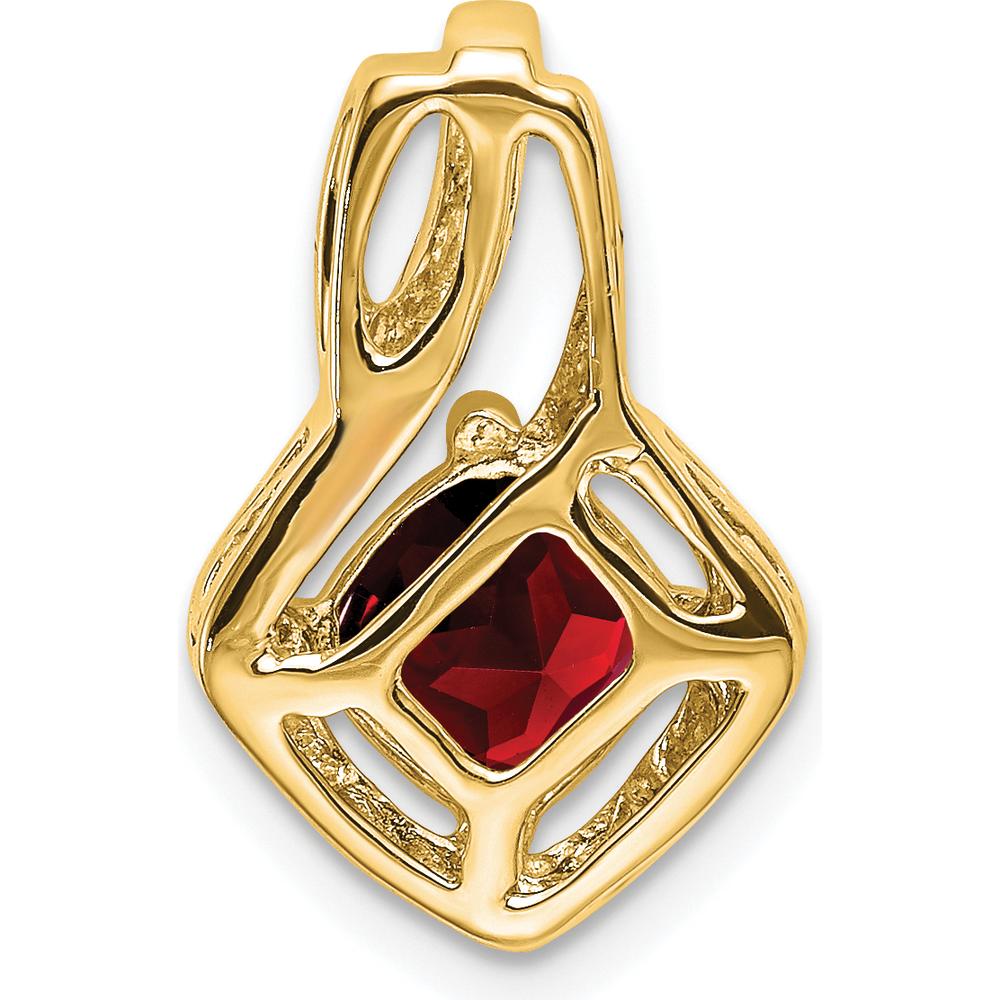 14K Yellow Gold Chain Slide Pendant with 6mm Cushion Cut Garnet and Round Diamond - 0.73 Carat Garnet Weight, 0.005 Carat Diamond Weight by Lumare Gioia