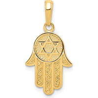 14K Yellow Gold Chamseh Hand of God Pendant with Star of David - Symbolic Jewelry by Oro Pregiato