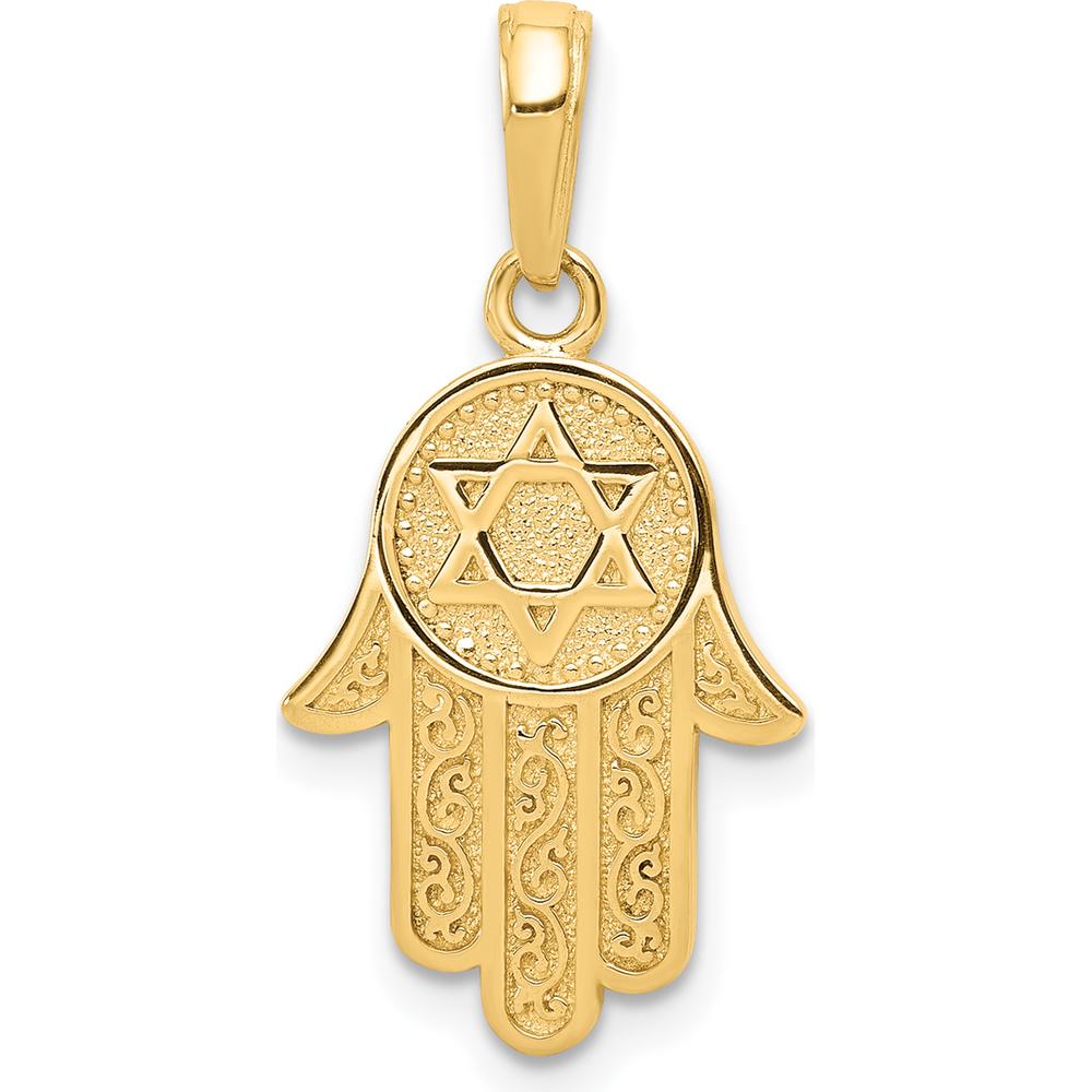 14K Yellow Gold Chamseh Hand of God Pendant with Star of David - Symbolic Jewelry by Oro Pregiato