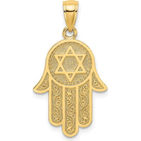 14K Yellow Gold Chamseh with Star of David Pendant - 28.3mm Length by Oro Pregiato