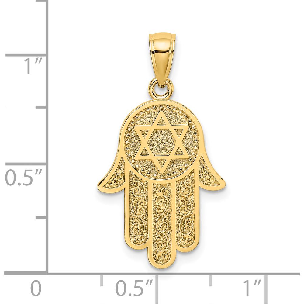 14K Yellow Gold Chamseh with Star of David Pendant - 28.3mm Length by Oro Pregiato