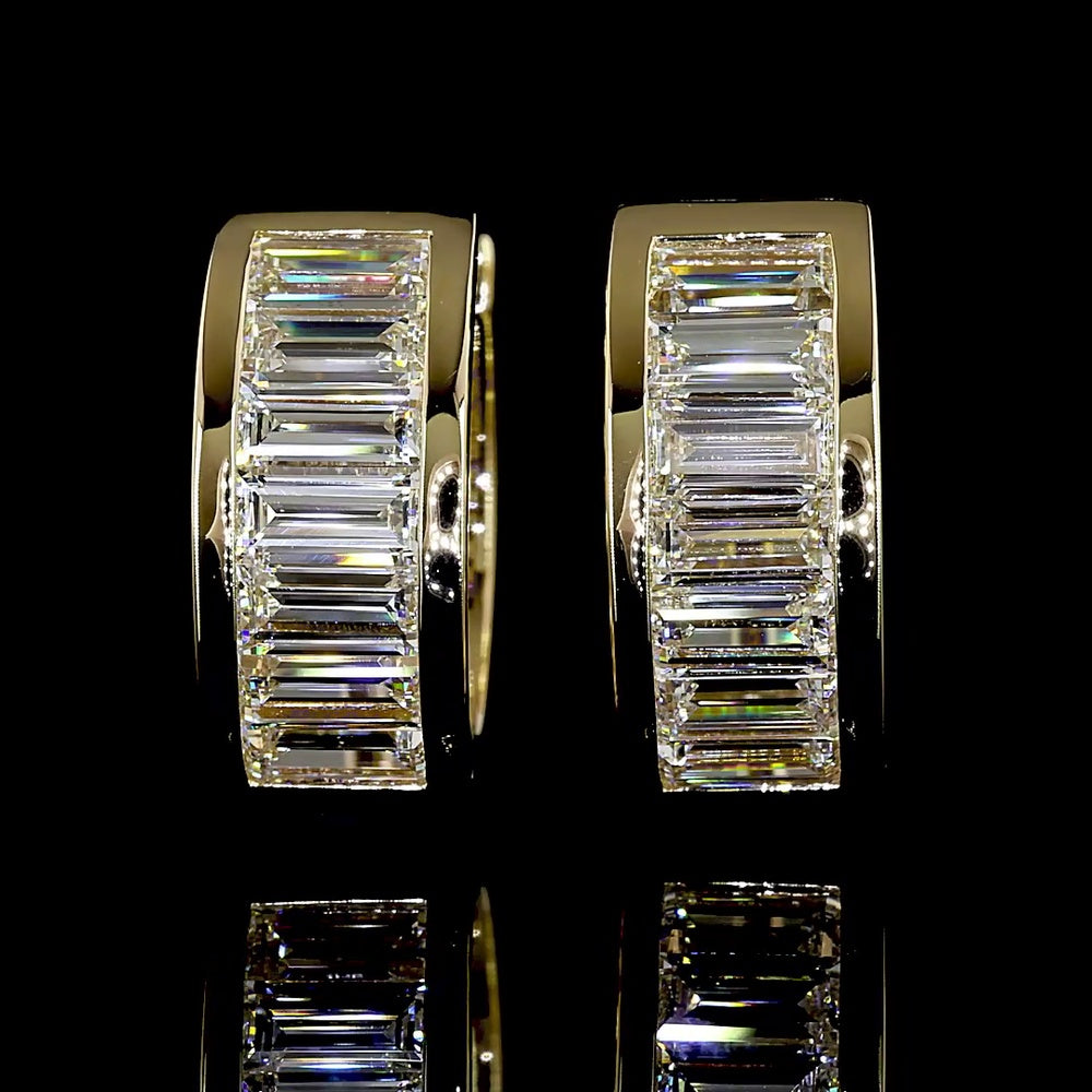14K Yellow Gold Channel Set Baguette Lab Diamond Huggie Earrings - 1.82 Carat Total Weight (E-F Color, VS Clarity) - Covaloro Fine Jewelry